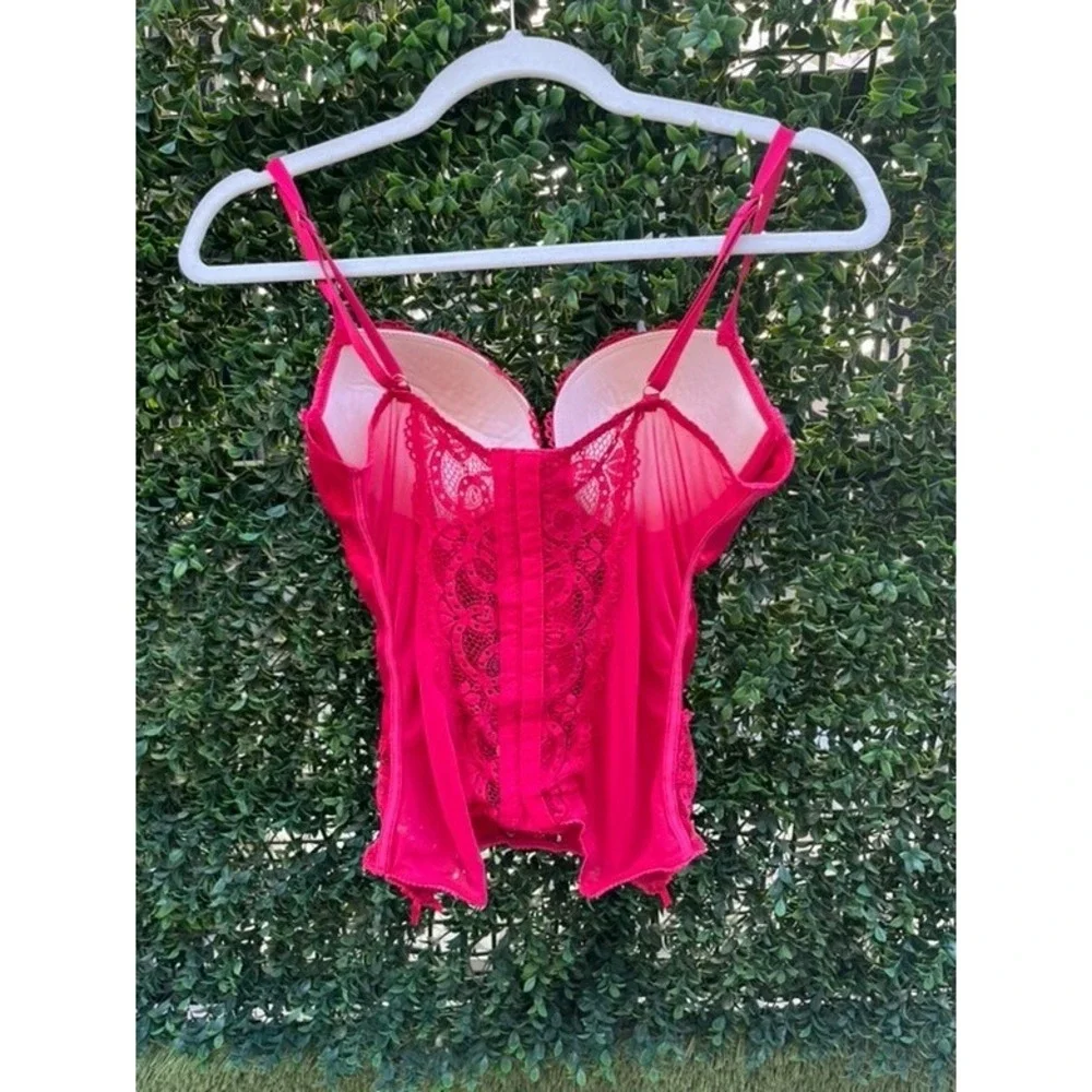 Fredericks of Hollywood Pink Lace Corset Top Lingerie Bustier Magenta Medium
